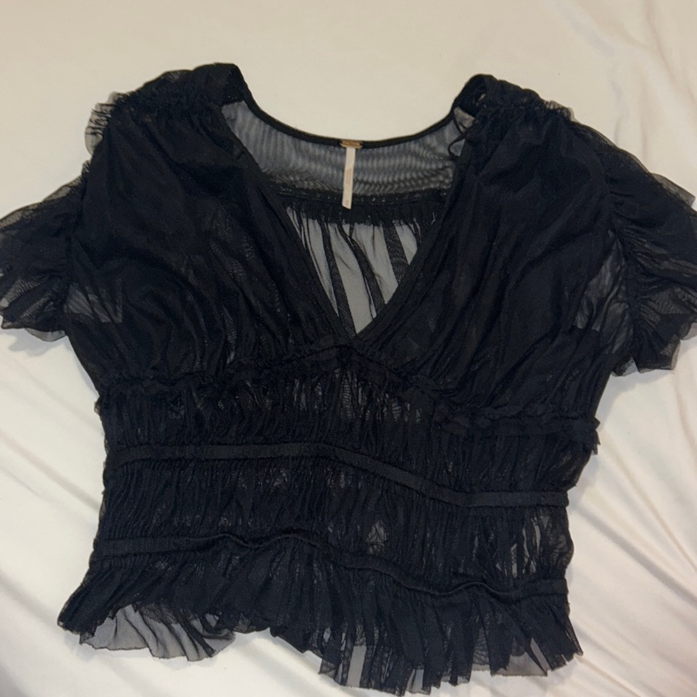 Black sheer free people lace top